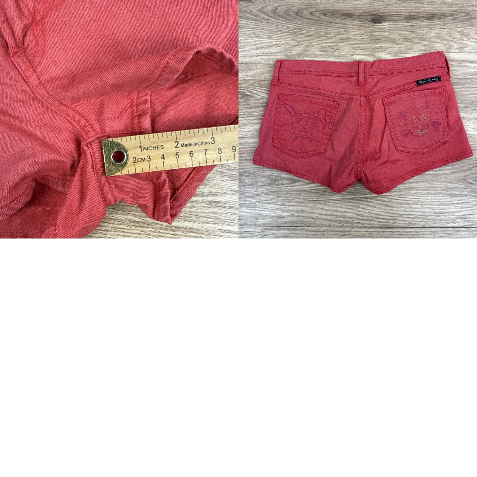 Citizens Of Humanity VINTAGE Citizens of Humanity Womens Jerome Dahan Skull Bunny #912 Stretch Shorts Sz 29 Pink Boyfriend Low Rise Regular Inseam 1.5" Womens Size 29" - 8 Thumbnail