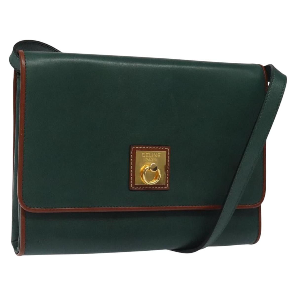 Celine Shoulder Bag Leather Green Gold Auth 116426 in Green/Gold, Women's