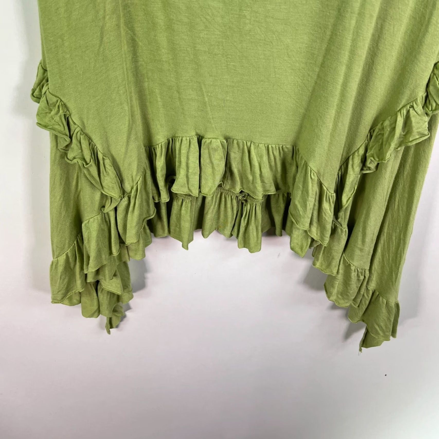Vintage Jewel T-Shirt Dress Womens L Green Hi-Low Ruffle Boat Neck Knit Cotton Blend Casual Party/Cocktail/Workwear Size L / US 10 / IT 46 - 3 Thumbnail