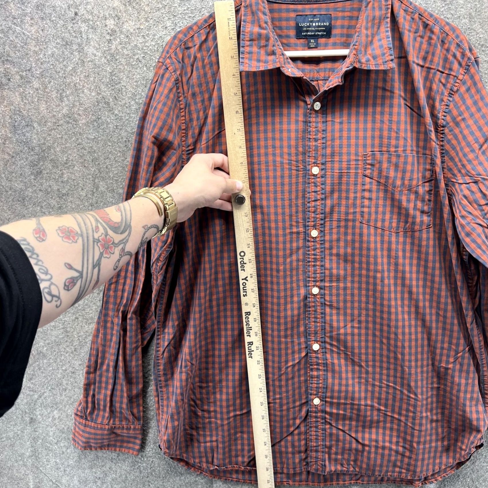 Lucky Brand Lucky Brand Shirt Mens XL Orange Check Saturday Stretch Slim Fit Button Front Size US XL / EU 56 / 4 - 5 Thumbnail