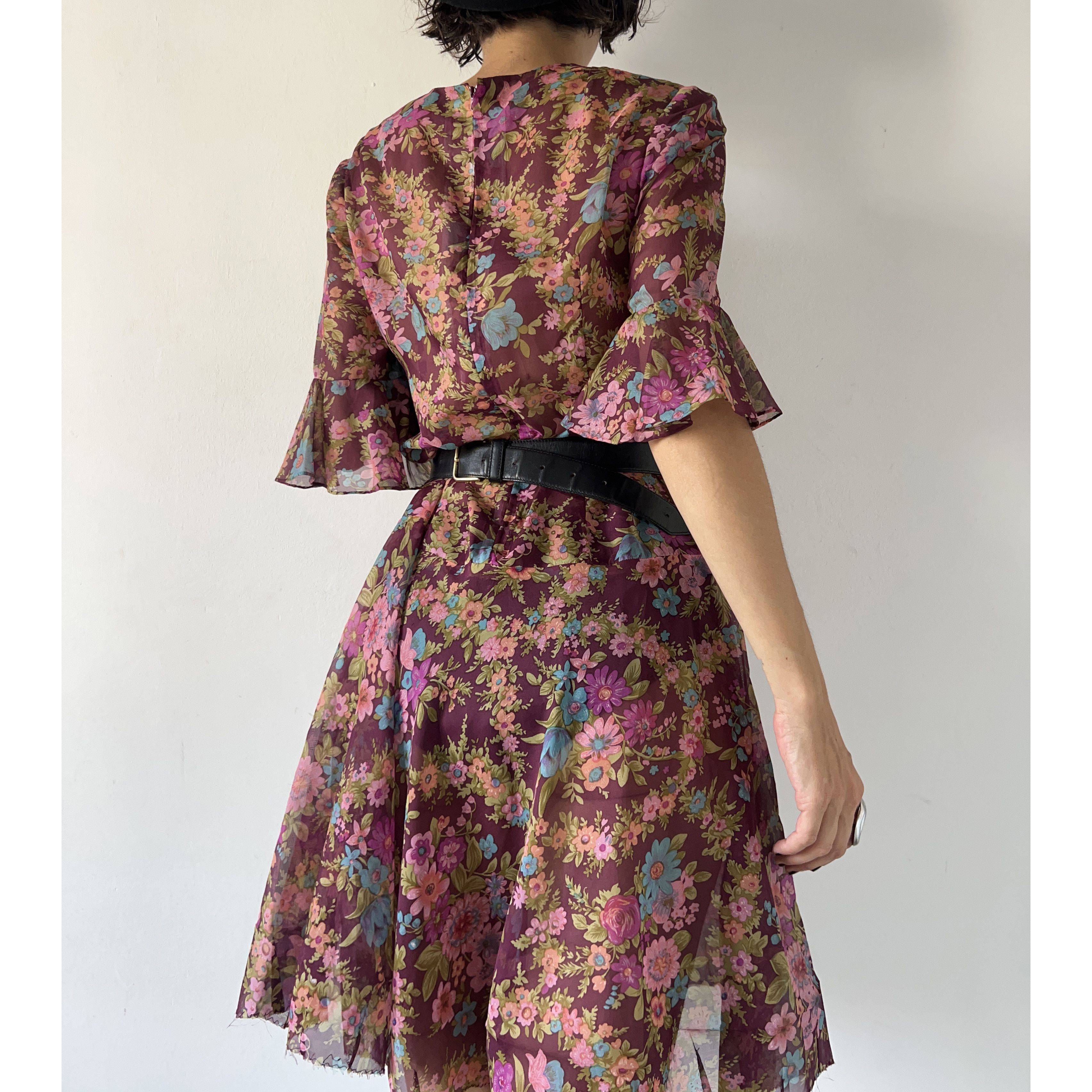 Vintage Vintage 70s floral semi sheer midi dress Size L / US 10 / IT 46 - 5 Thumbnail
