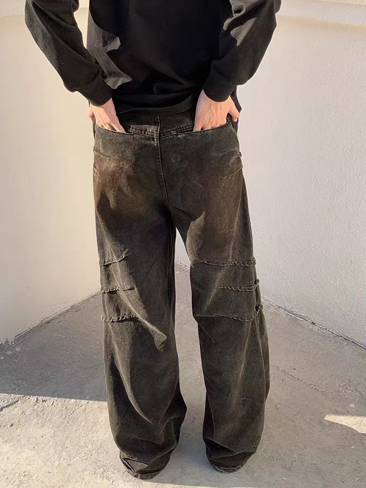 Japanese Brand × Jean Retro street style scratched straight wide leg jeans Size US 34 / EU 50 - 4 Thumbnail