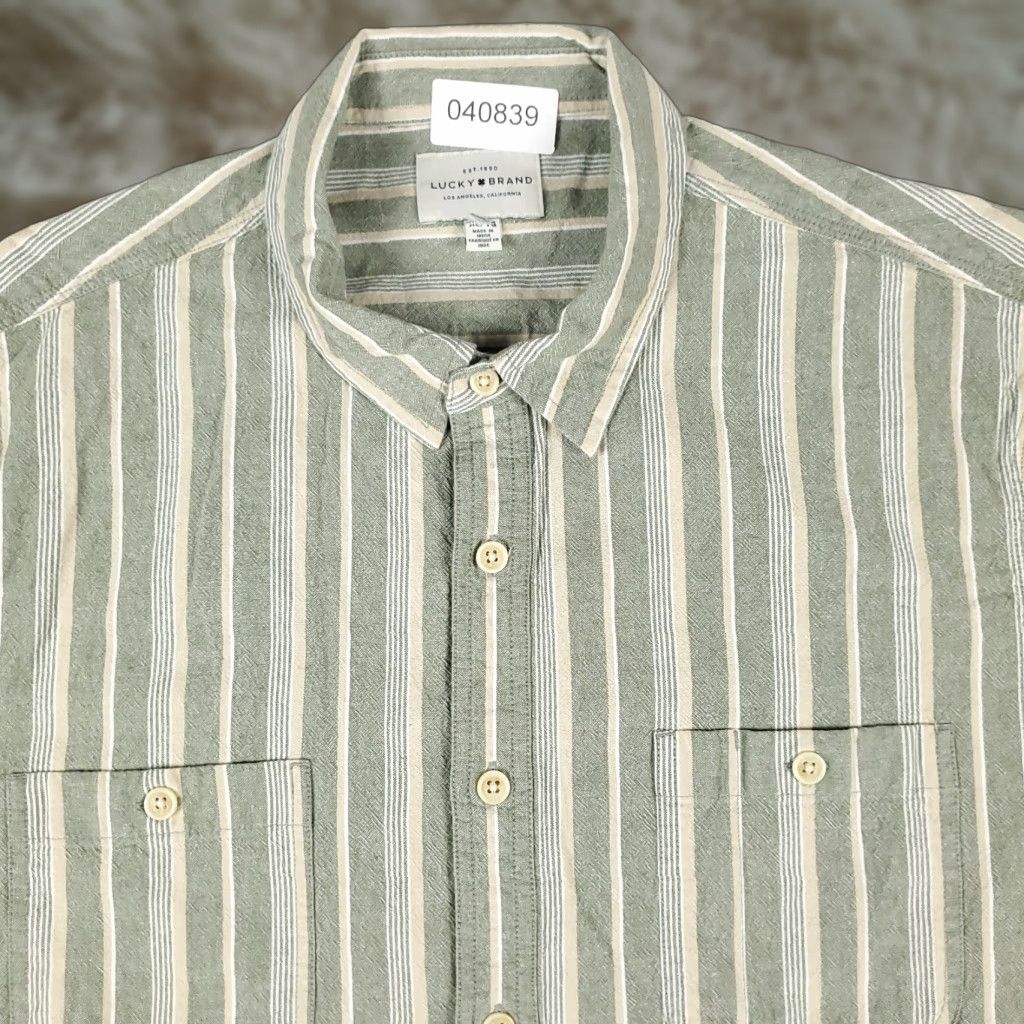 Lucky Brand Lucky Brand Button Up Shirt Mens XL Blue Striped Casual Short Sleeve Size US XL / EU 56 / 4 - 1 Thumbnail
