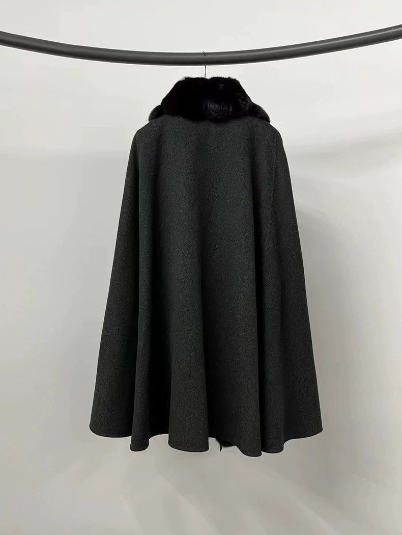 Loro Piana LORO PIANA Black cashmere and dragon cat fur cloak coat, Size M / US 6-8 / IT 42-44 - 2 Thumbnail
