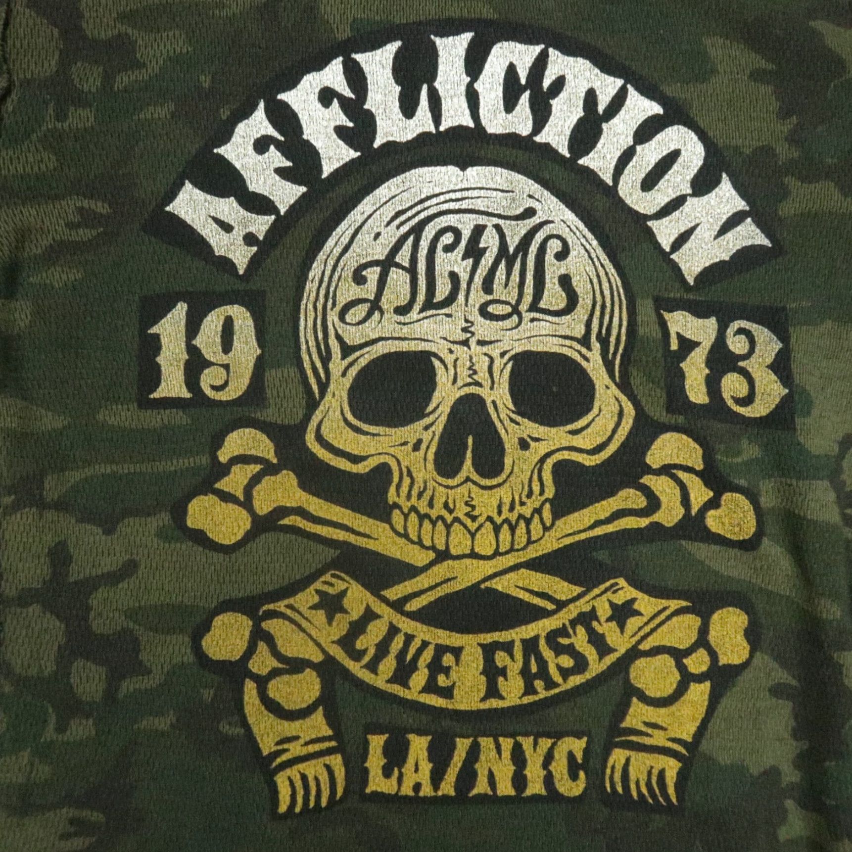 Affliction VINTAGE Affliction Pullover Womens Large Green Camo Reversible Crew Thermal Skull VTG Size L / US 10 / IT 46 - 6 Thumbnail