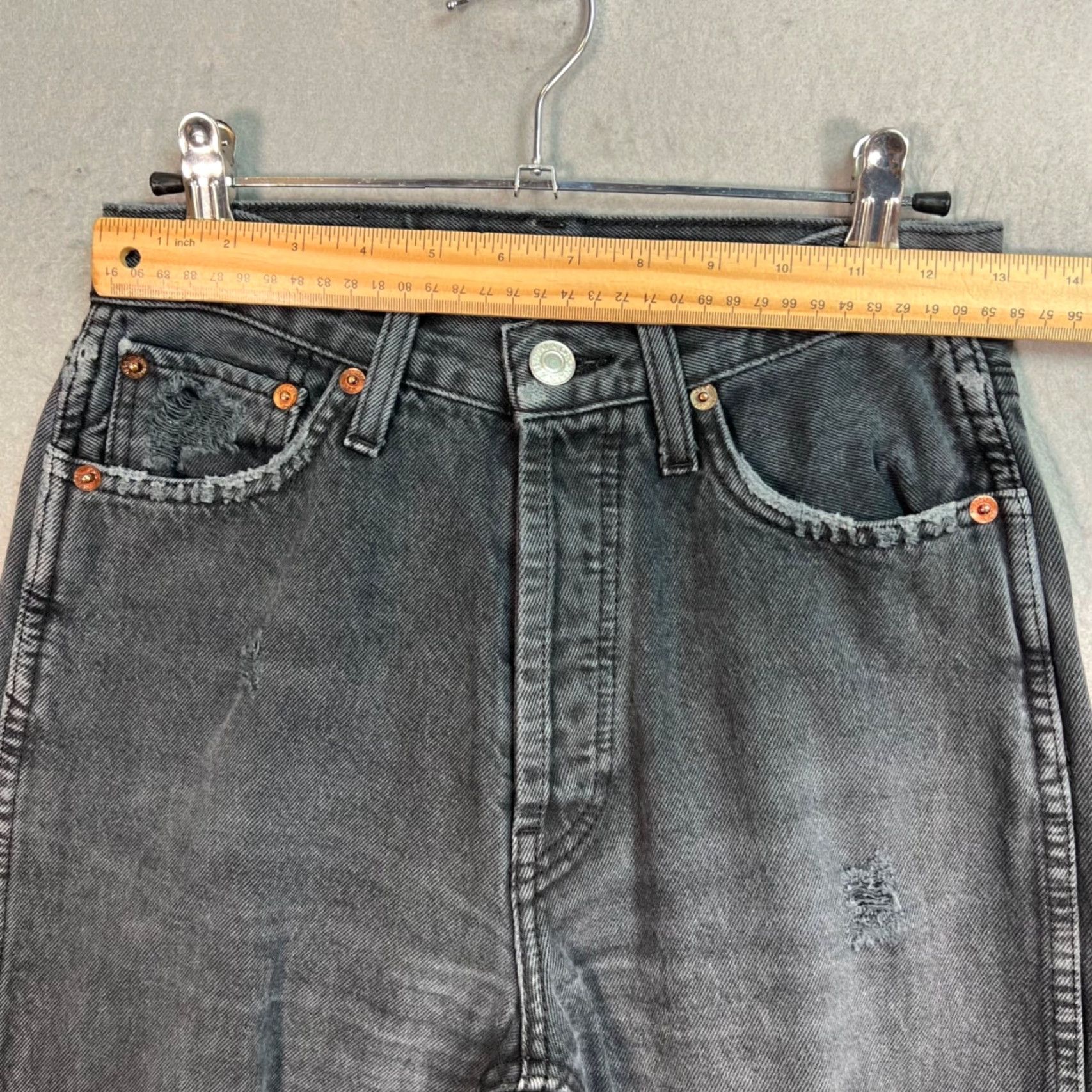 RE/DONE Re/Done Jeans Womens Size 25 High-Waisted Distressed Washed Black Straight-Leg Denim Jeans Size 42" / US 20 - 5 Thumbnail