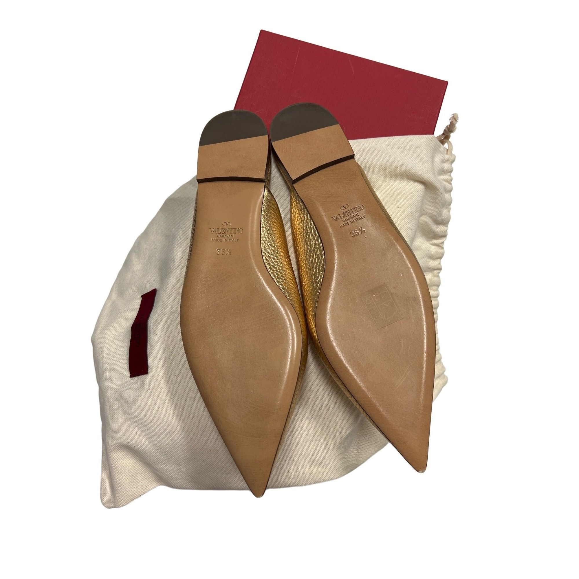 Valentino Valentino Garavani Gold Rockstud Pointed-Toe Mules Size US 6.5 / IT 36.5 - 6 Thumbnail
