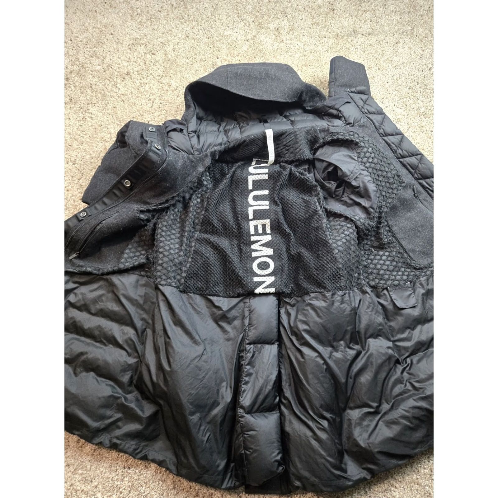 Lululemon VINTAGE? No — Lululemon Parka Womens 0 Black Down Hooded Snap Front Wool 600 Winter Coat Size XS / US 0-2 / IT 36-38 - 6 Thumbnail