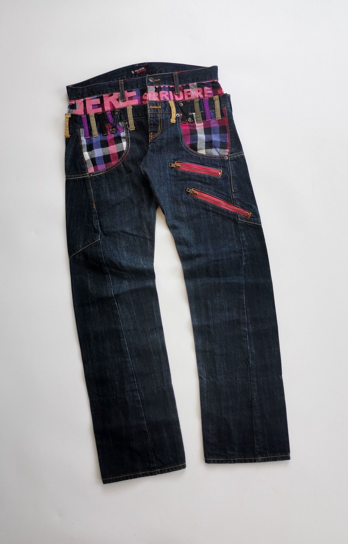 Kapital Sorridere Double Waist Zipper Check Dark Blue Jeans Punk Size US 32 / EU 48 - 4 Thumbnail