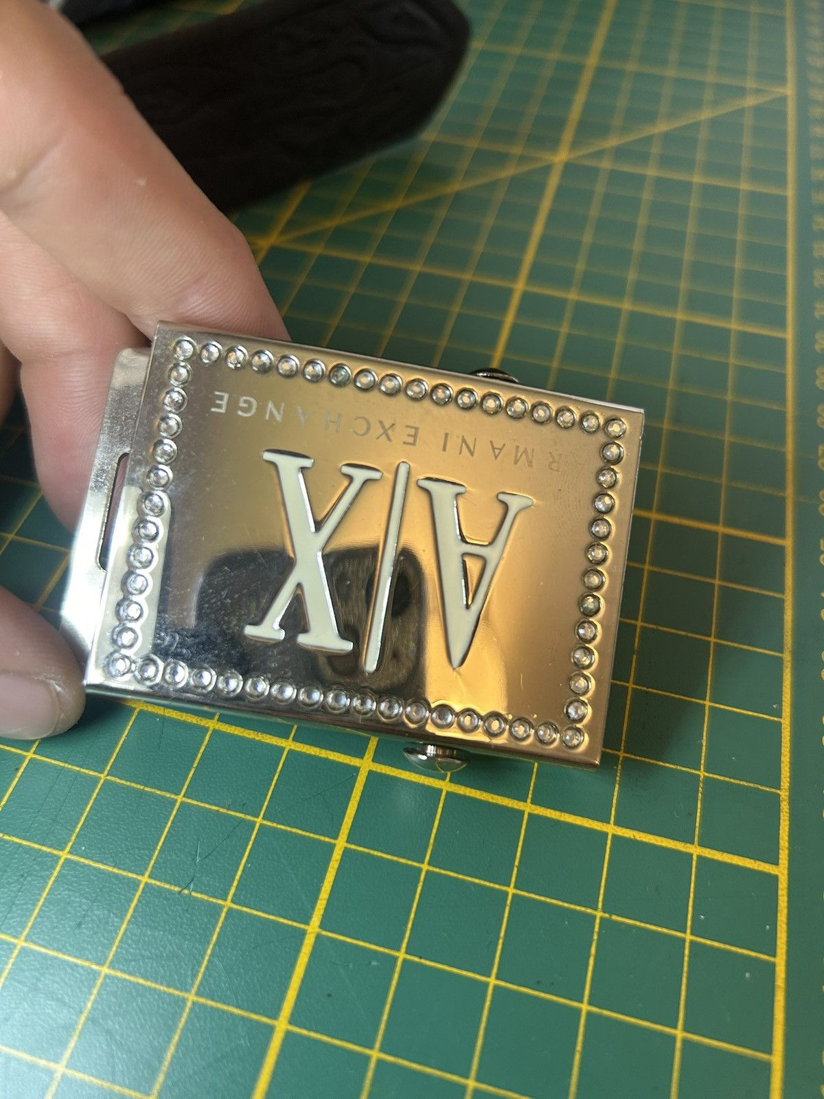 Armani Exchange Pair of 2 Vintage Armani Exchange rhinestone logo beltbuckle Size ONE SIZE - 8 Thumbnail