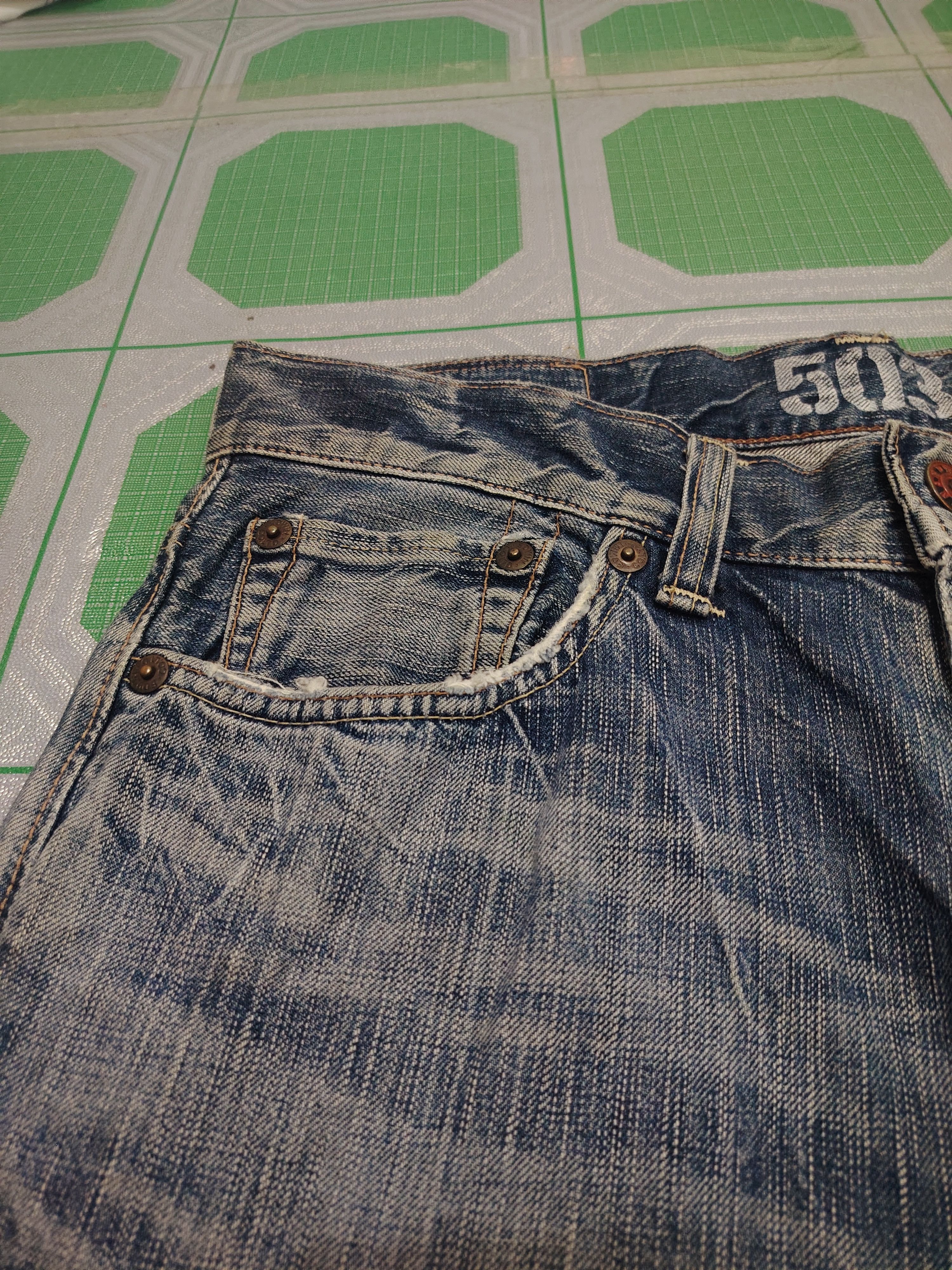 Who Decides War Japanese Edwin 503 Blue Trip Distressed Jeans Size US 34 / EU 50 - 10 Thumbnail