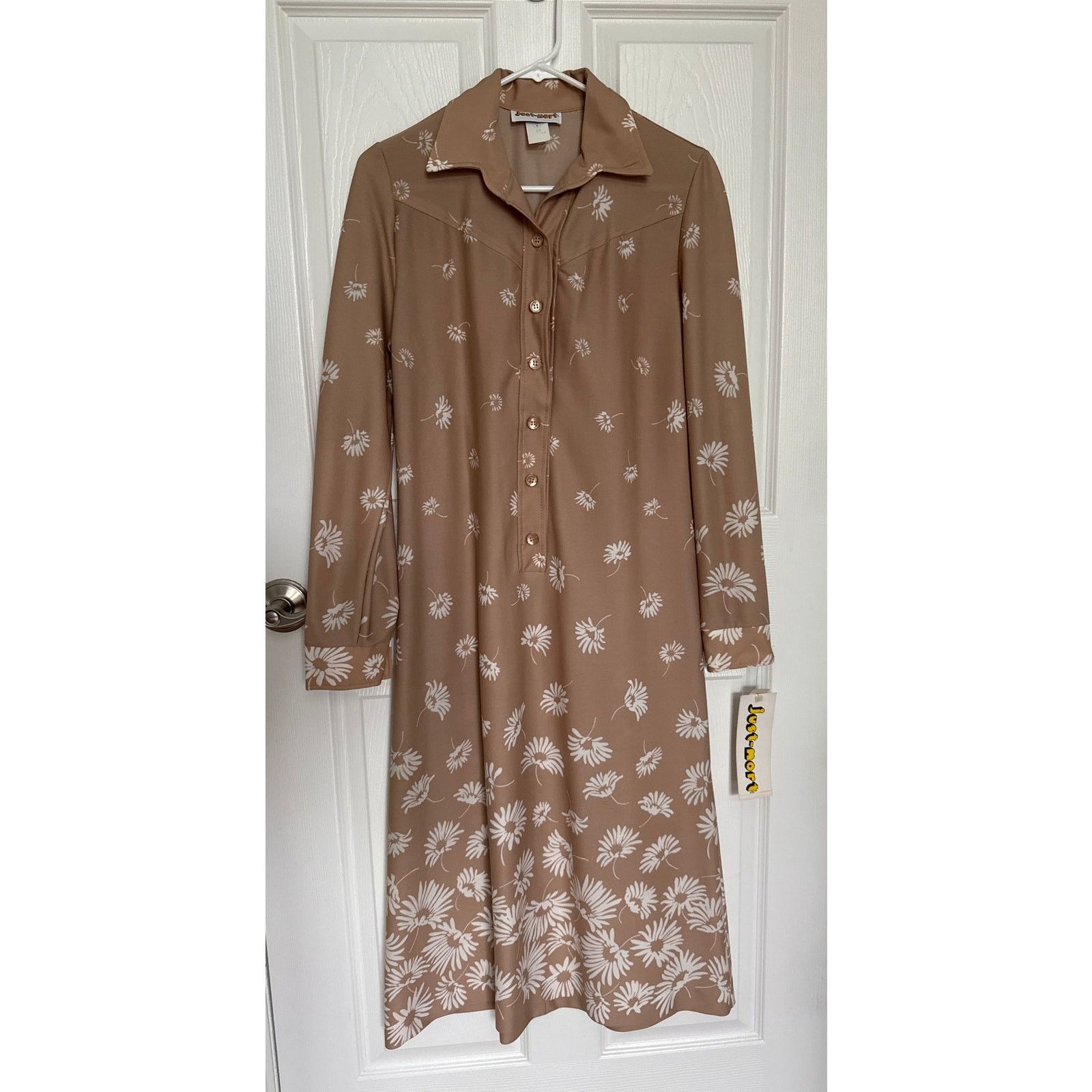 Vintage NWT Vtg Just-Mort Khaki collared Dress white daisy print M Size M / US 6-8 / IT 42-44 - 8 Thumbnail