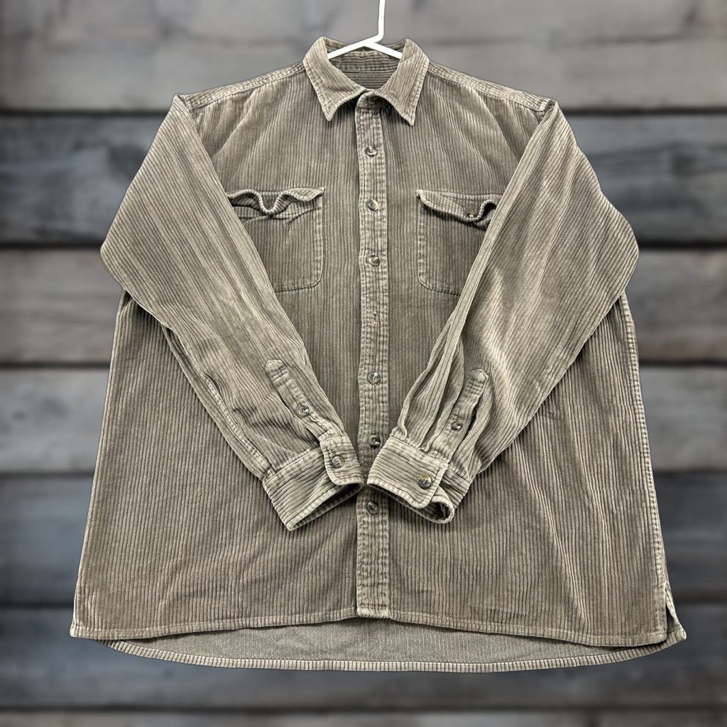 Vintage VINTAGE Repp Corduroy Shirt Mens XLT Brown Button-Up Long Sleeve 90s Thick Cotton Casual Pocket Pockets Size US XL / EU 56 / 4 - 1 Thumbnail