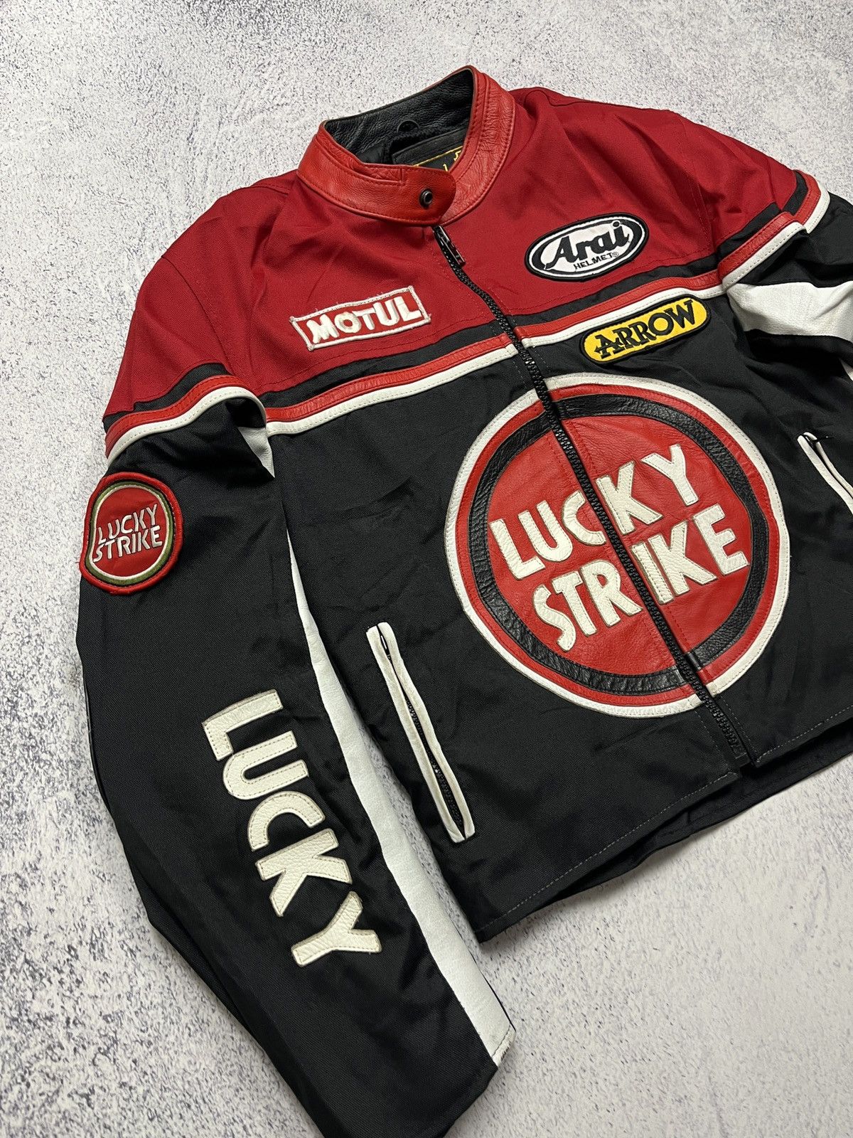 Vintage Crazy Lucky Strike Leather Elements Racing Jacket Moto Rare🔥 Size XS / US 0-2 / IT 36-38 - 5 Thumbnail