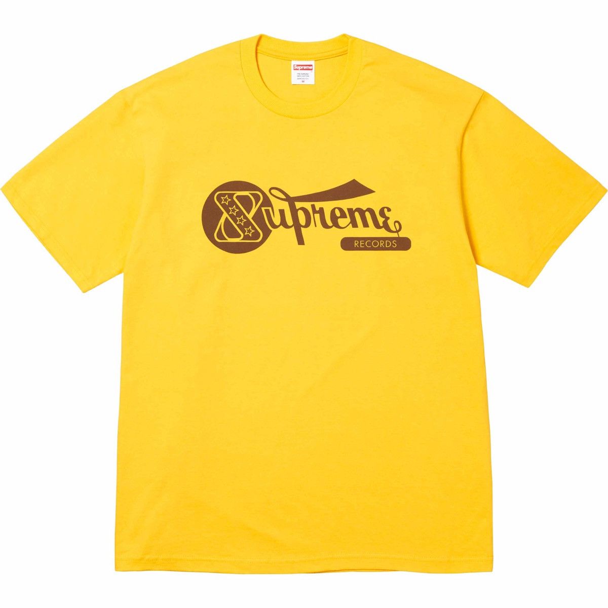 image of Supreme Records Logo Tee Short Sleeve Yellow T-Shirt Xl, Men's