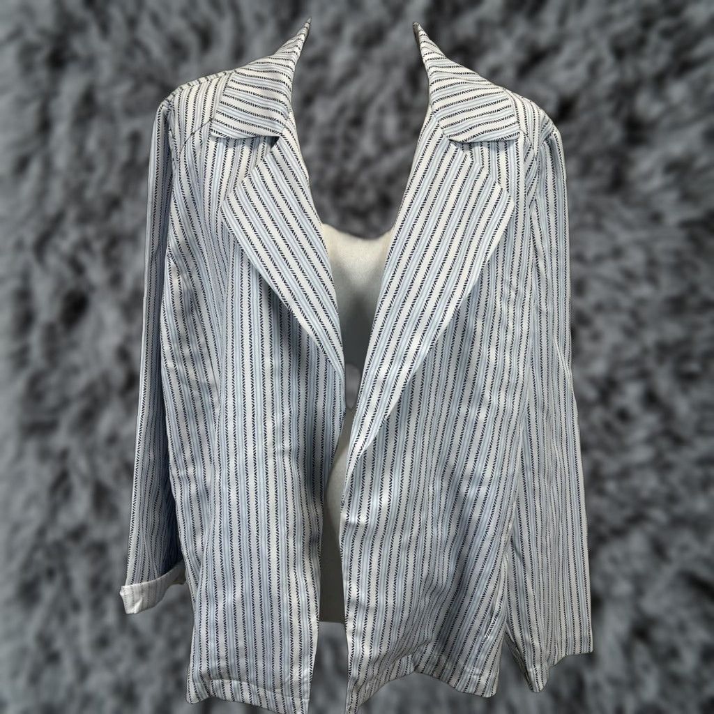 Vintage VINTAGE Chicos Soft Twill Striped Open Front Blazer Jacket Womens XL Blue White Size XL / US 12-14 / IT 48-50 - 1 Thumbnail