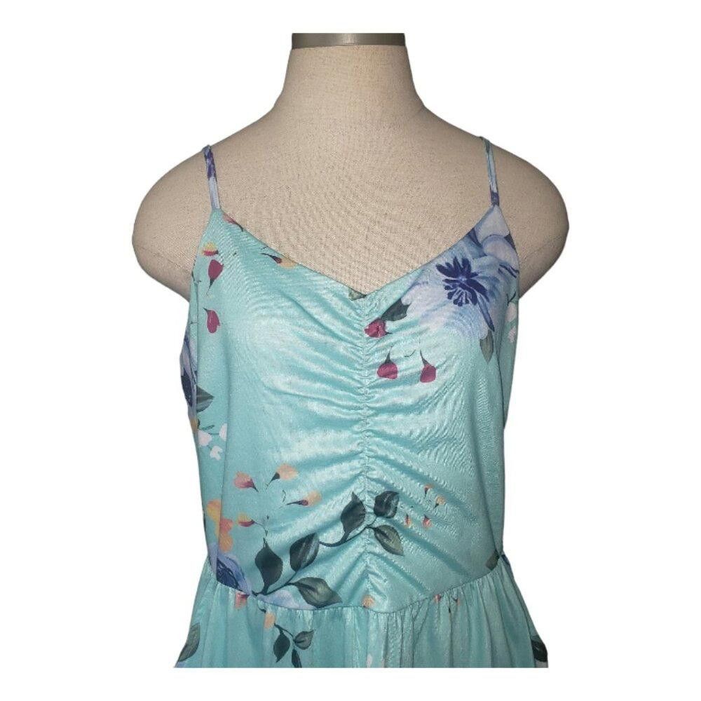 Designer CT340 Yathon Aqua Floral Spaghetti Strap Dress Size L / US 10 / IT 46 - 3 Thumbnail