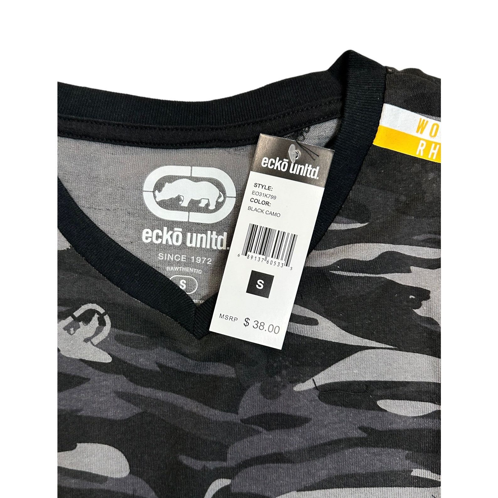 Ecko Unltd. Ecko Unltd Men's V-Neck T-Shirt Black Camo Tee Size US S / EU 44-46 / 1 - 3 Thumbnail