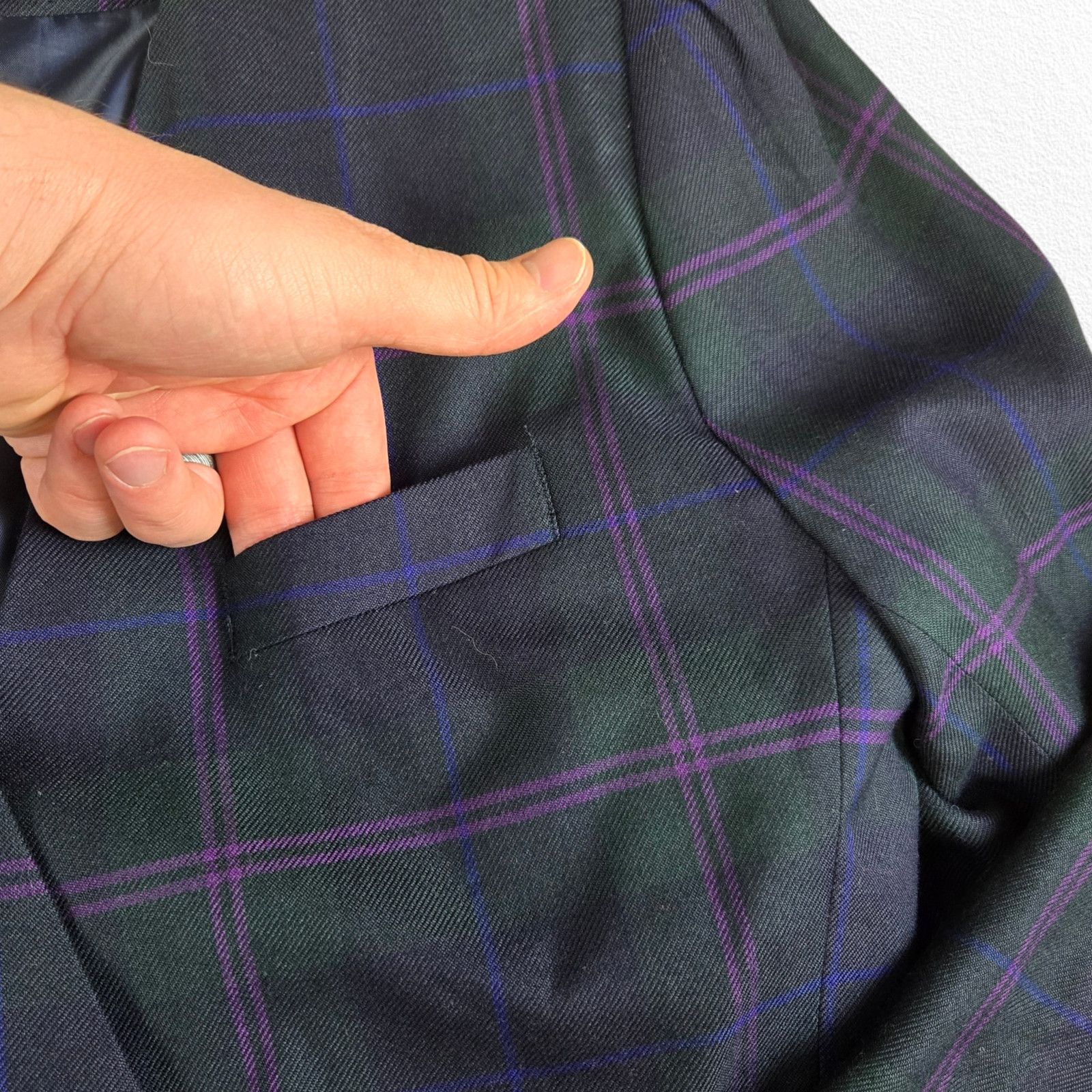 Vintage 80s Black Purple Plaid Double Breasted Power Blazer Size 14 Size XL / US 12-14 / IT 48-50 - 8 Thumbnail