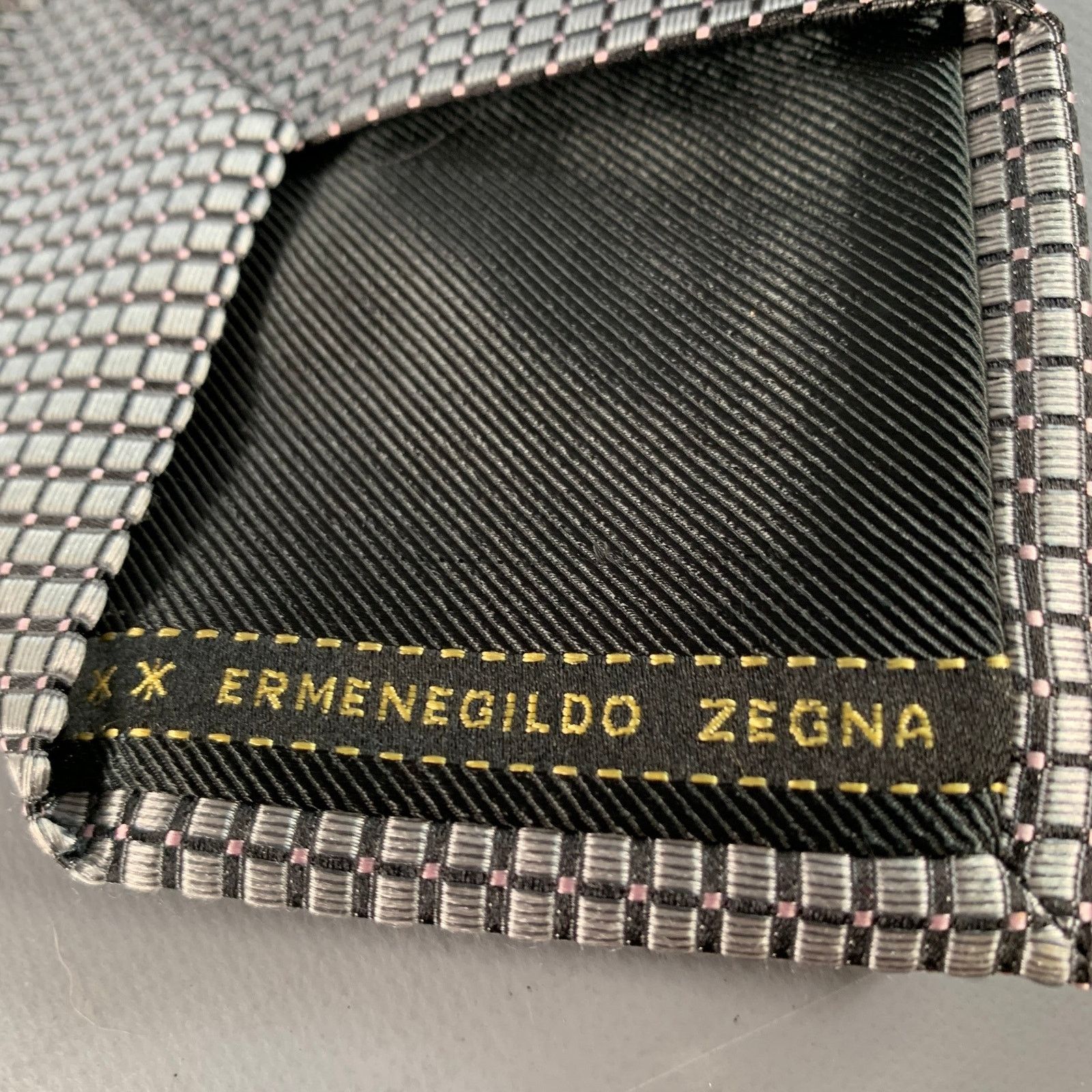 Ermenegildo Zegna ERMENEGILDO ZEGNA One Size Silver Black Checkered Silk Tie Size ONE SIZE - 4 Thumbnail
