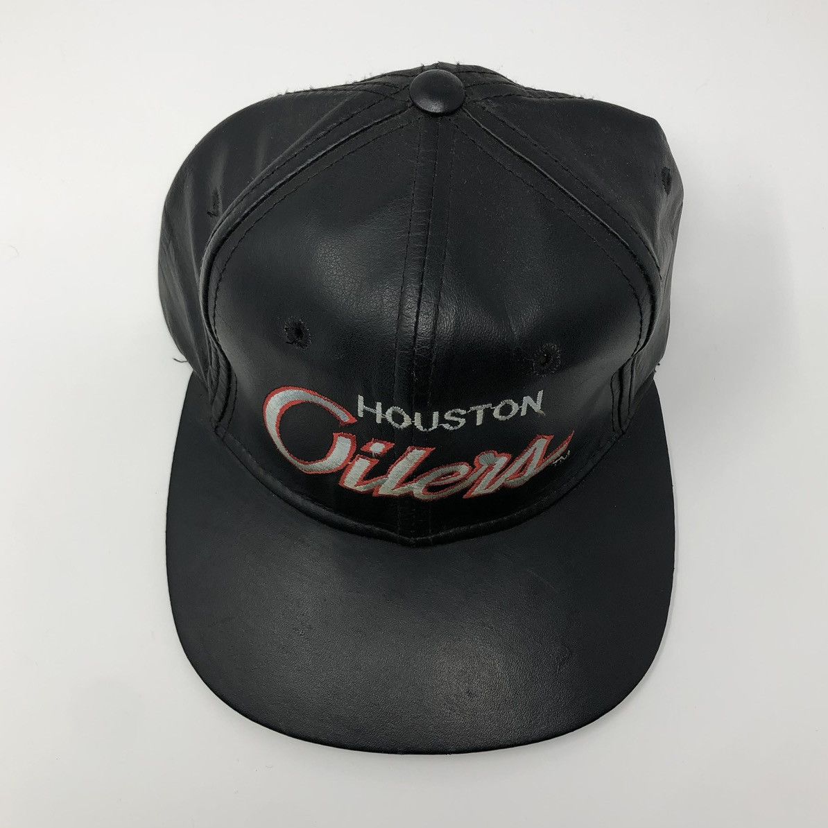 NFL × Sports Specialties × Vintage Sports Specialties Vintage Houston Oilers Script Leather Hat Size ONE SIZE - 3 Thumbnail