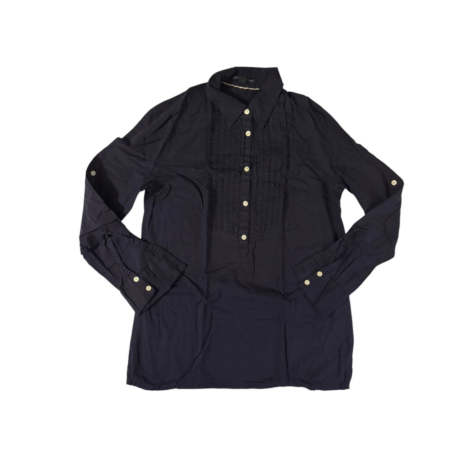 Banana Republic Banana Republic Midnight Blue Ruffle Front Button Shirt – PS Size S / US 4 / IT 40 - 1 Thumbnail