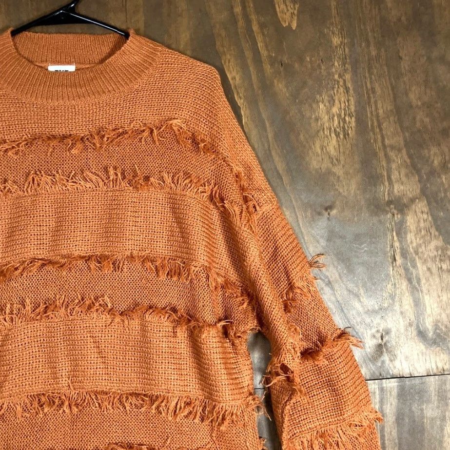 BKE VINTAGE BKE Womens Sweater Orange Fringe Mock Neck Long Sleeve Soft Knit Medium Size M / US 6-8 / IT 42-44 - 5 Thumbnail