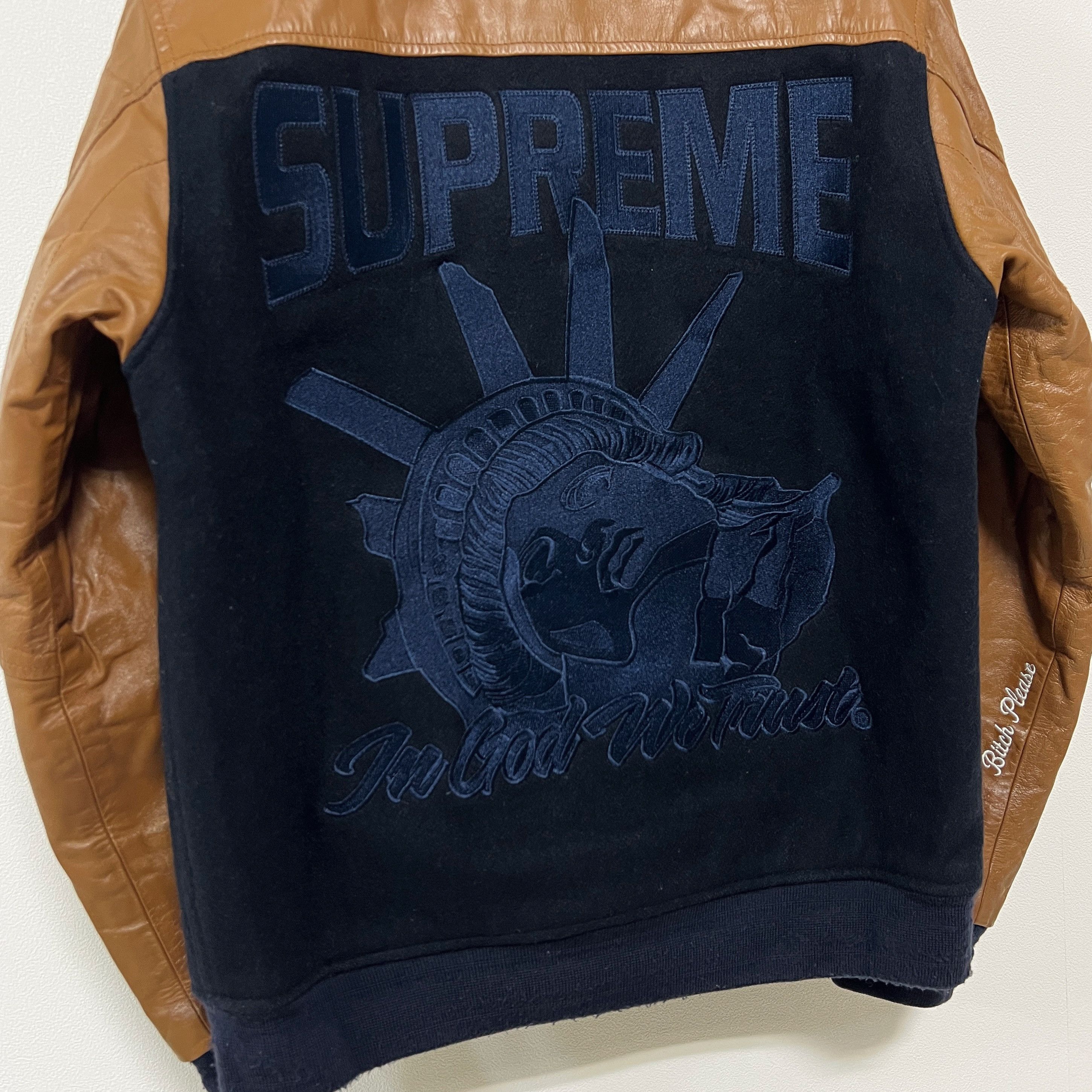 Supreme Supreme AW07 In God We Trust Varsity Jacket Navy Brown Size US M / EU 48-50 / 2 - 4 Thumbnail