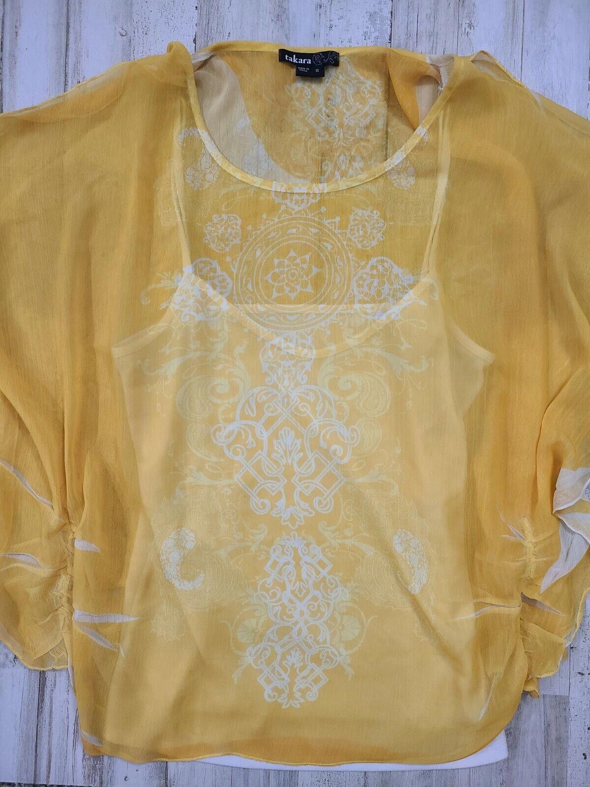 Jun Takahashi Takara Top Small Yellow Blouse Boho Sheer Over Tank small Size S / US 4 / IT 40 - 3 Thumbnail