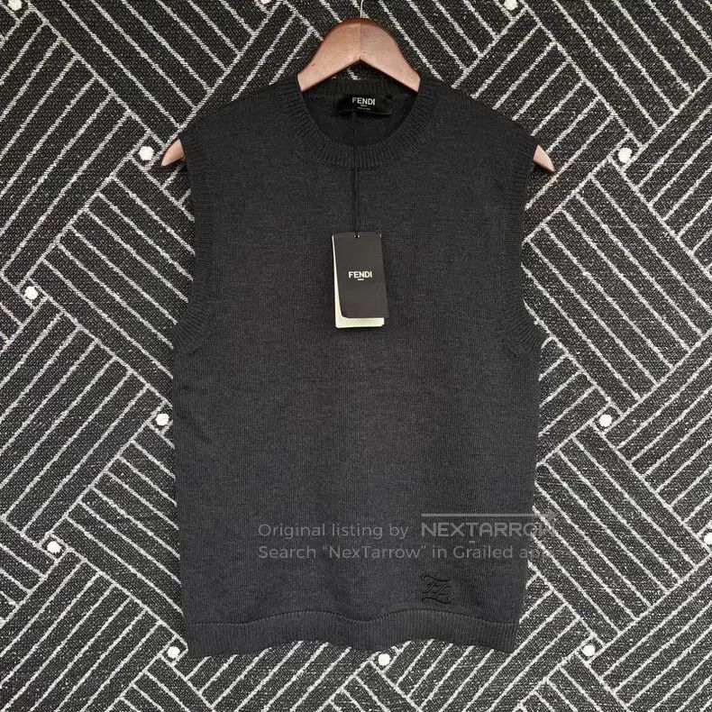 Fendi Fendi Double F Embroidered Logo Wool Knit Vest, Black Size US S / EU 44-46 / 1 - 1 Thumbnail