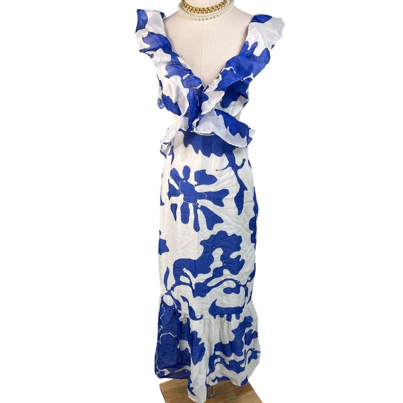 SIR. Sir The Label Vivi Frill Maxi Dress blue white size US 2 XS Size XS / US 0-2 / IT 36-38 - 8 Thumbnail