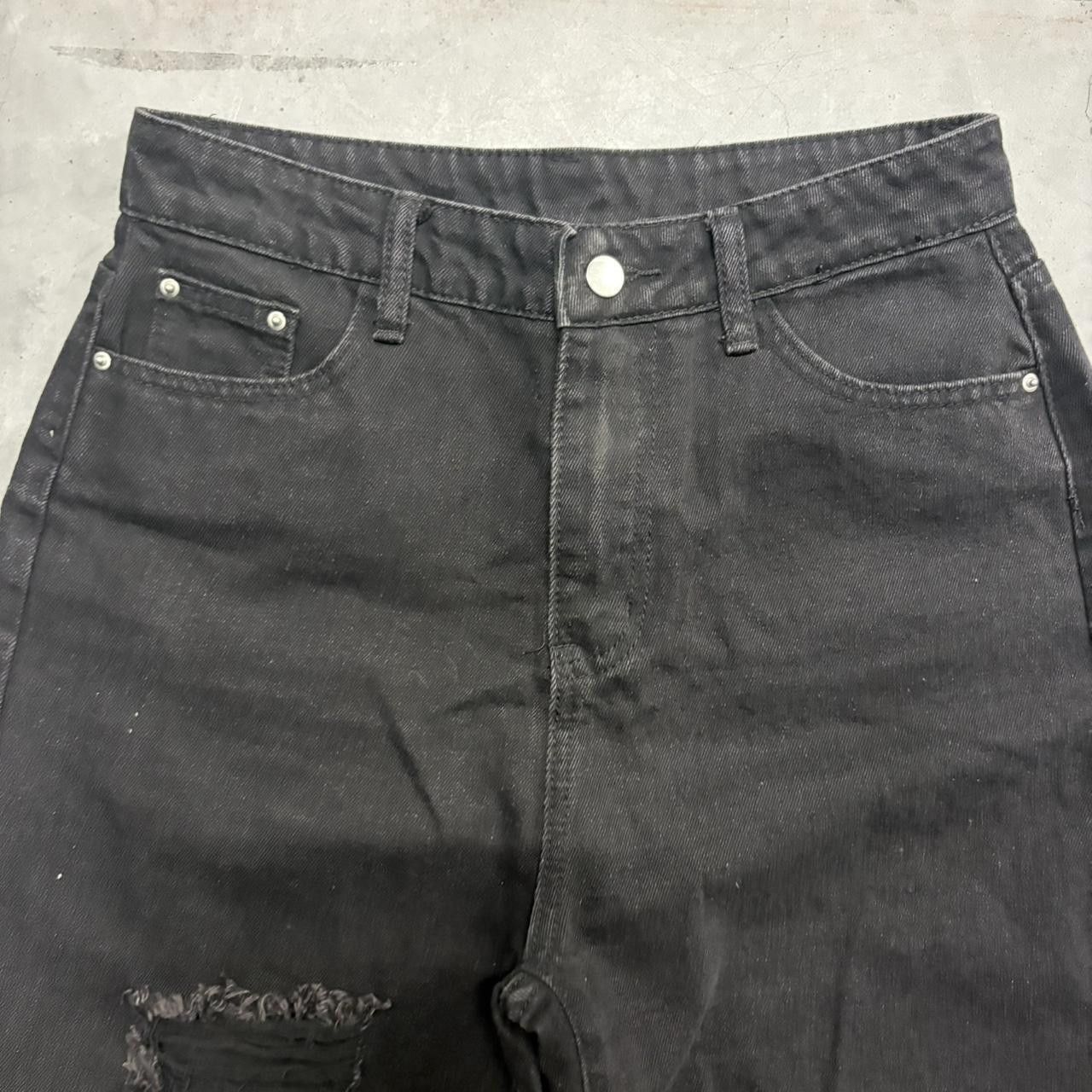Vintage Crazy Vintage Y2K/2000s Super Baggy Black Ripped Wideleg Open Leg Denim Jeans! Size US 28 / EU 44 - 2 Thumbnail