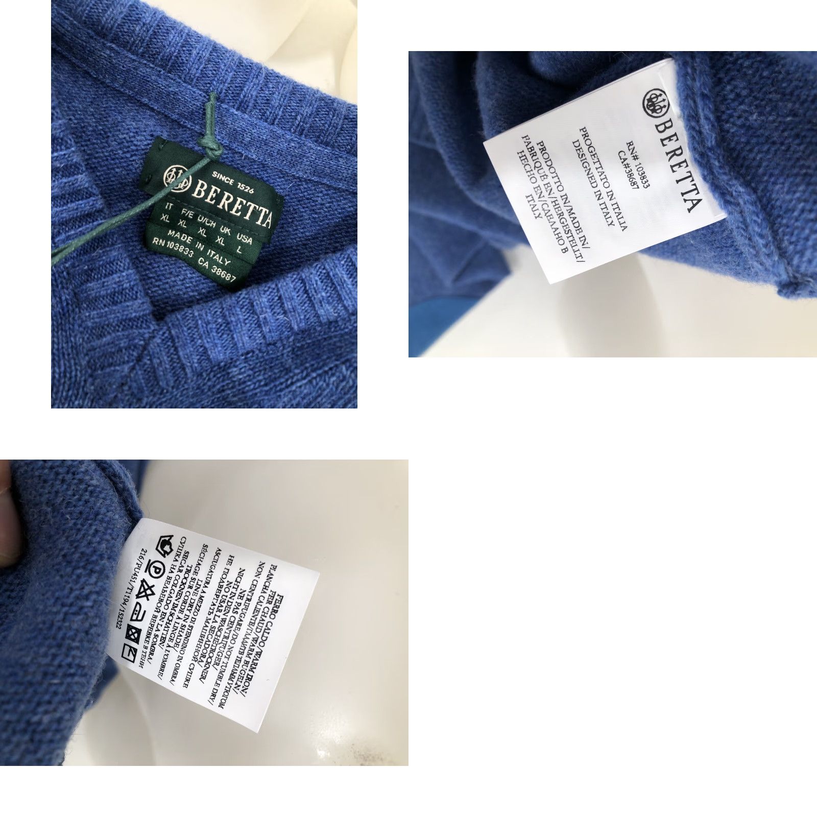 Vintage Beretta Italy Sweater - Pullover Wool V-Neck L Men Blue Embroidered Patches 80% Wool Tags NWT Size US L / EU 52-54 / 3 - 8 Thumbnail