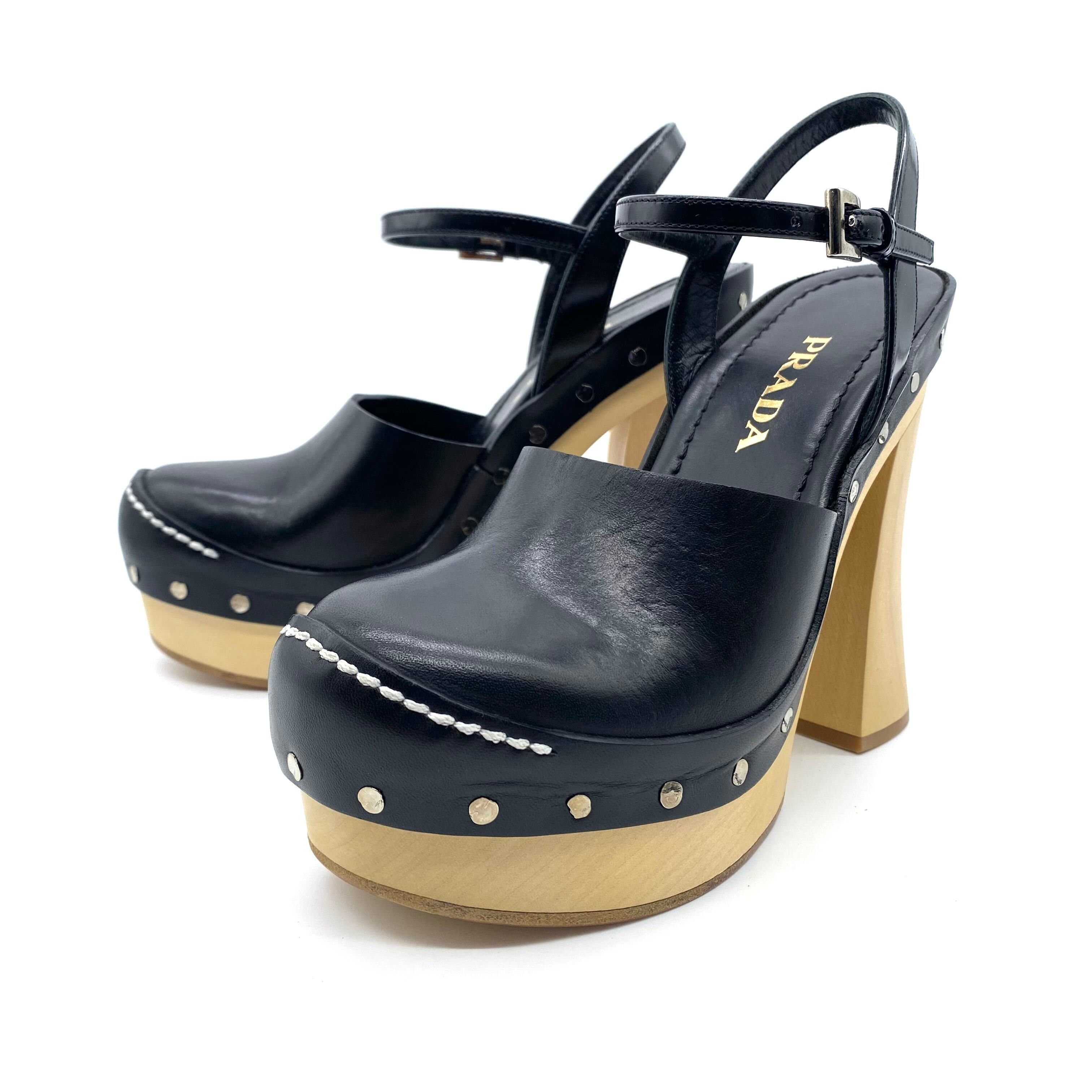 PRADA Wood Heel Chunky Sandal