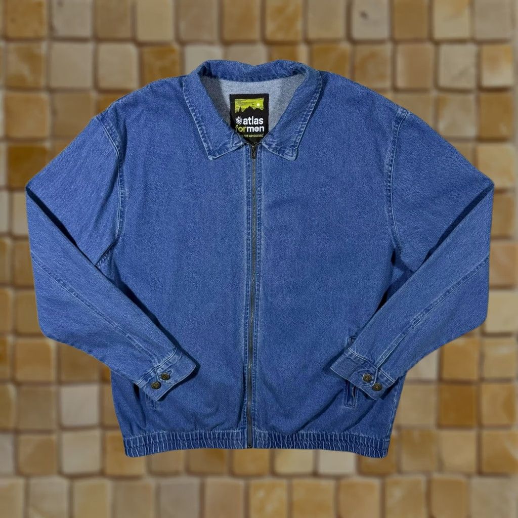 Vintage Atlas For Men Classic Blue Denim Cotton Zip Bomber Jacket XL Mens Jacket Denim Blue Regular Fit Size US XL / EU 56 / 4 - 1 Thumbnail