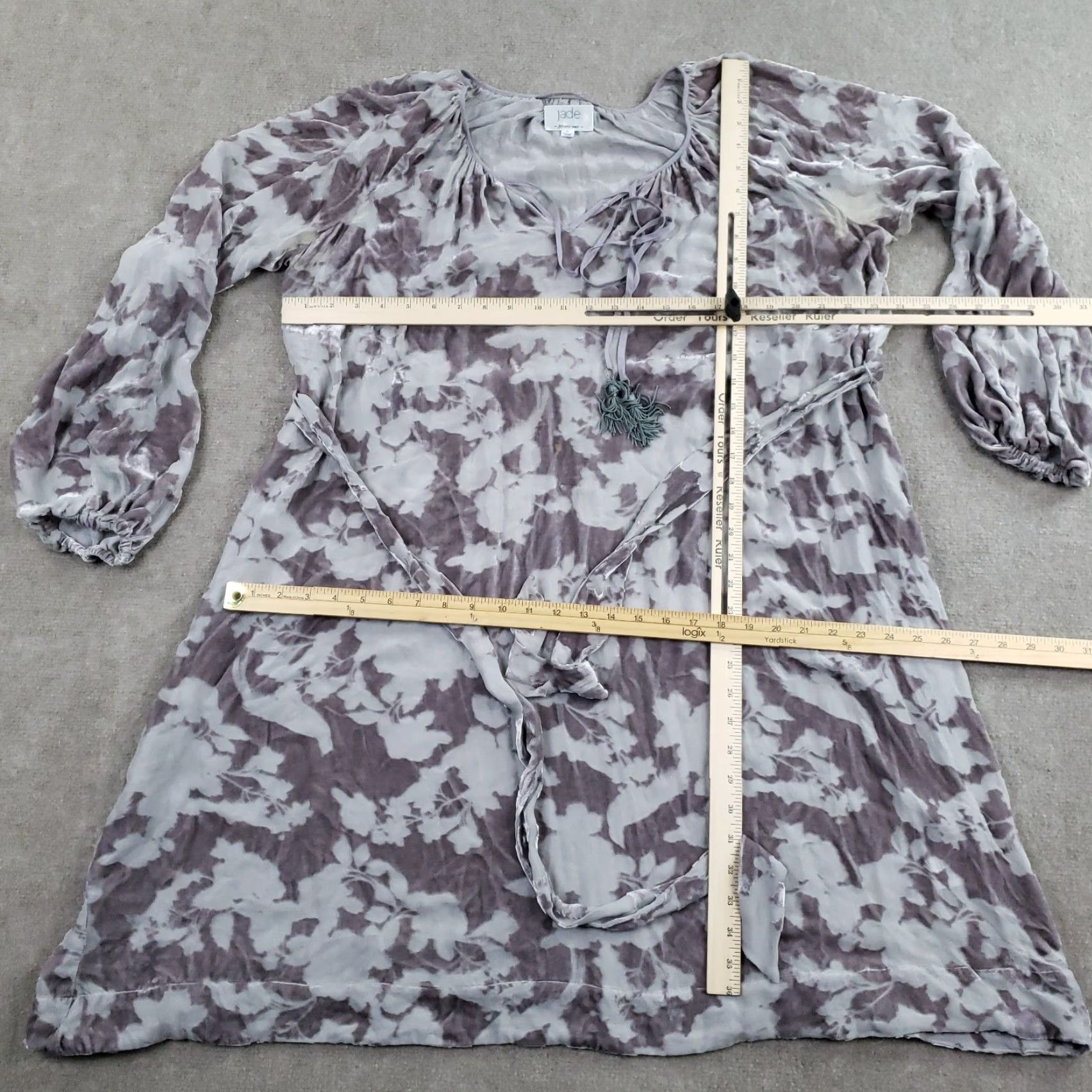 Johnny Was Johnny Was Jade Isla Peasant Mini Dress Womens L Gray Velvet Long Sleeve Size L / US 10 / IT 46 - 2 Thumbnail