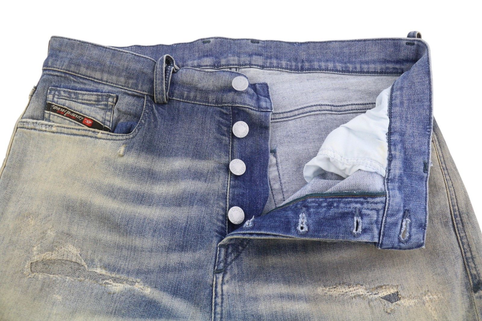 Diesel D-VIDER 084AQ W30/L32 Blue Distress Drop Crotch Jeans 89130 Size US 30 / EU 46 - 4 Thumbnail