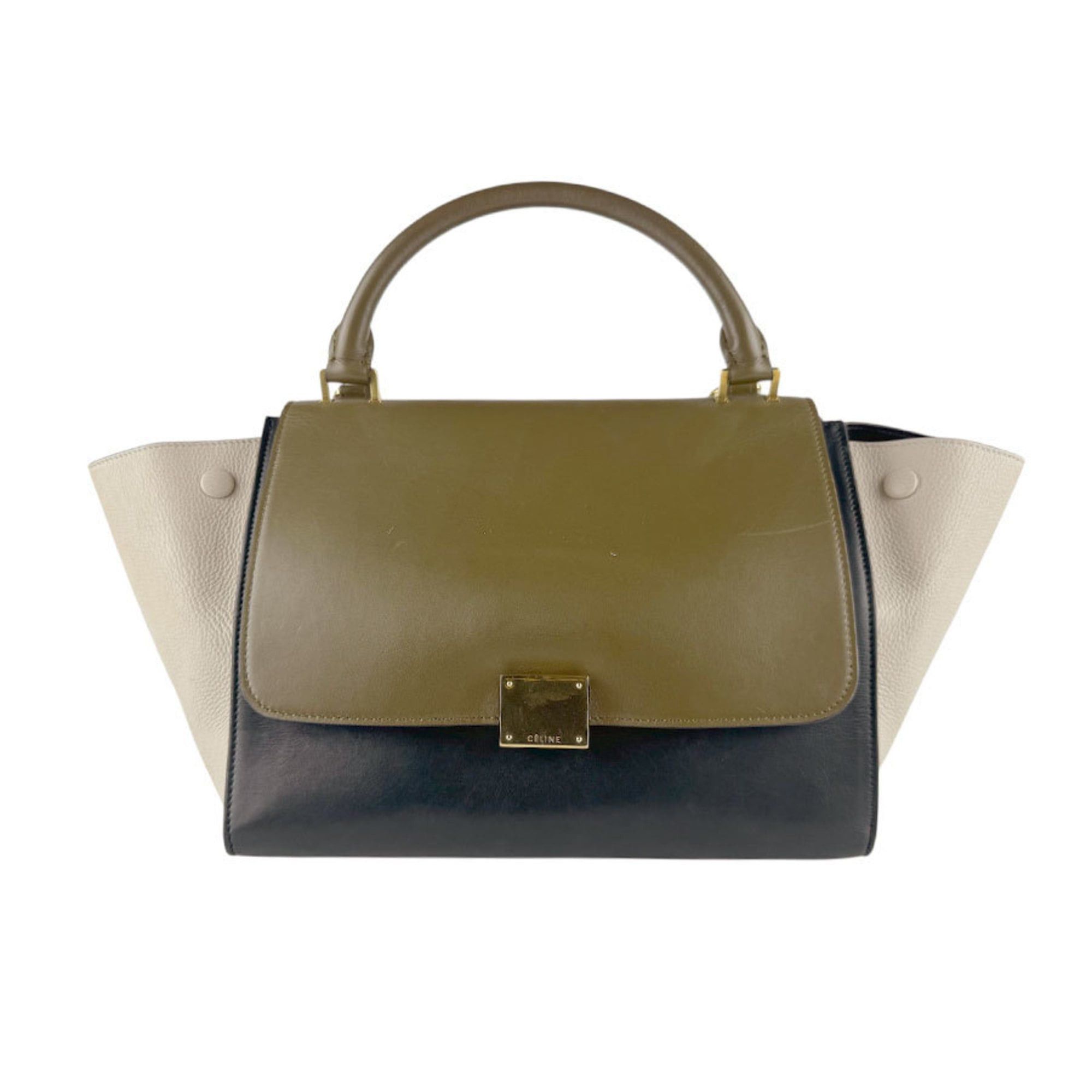 Celine Celine Women's Trapeze Leather Shoulder Bag in Khaki, Black, and Light Beige (Z8485) Size ONE SIZE - 1 Thumbnail