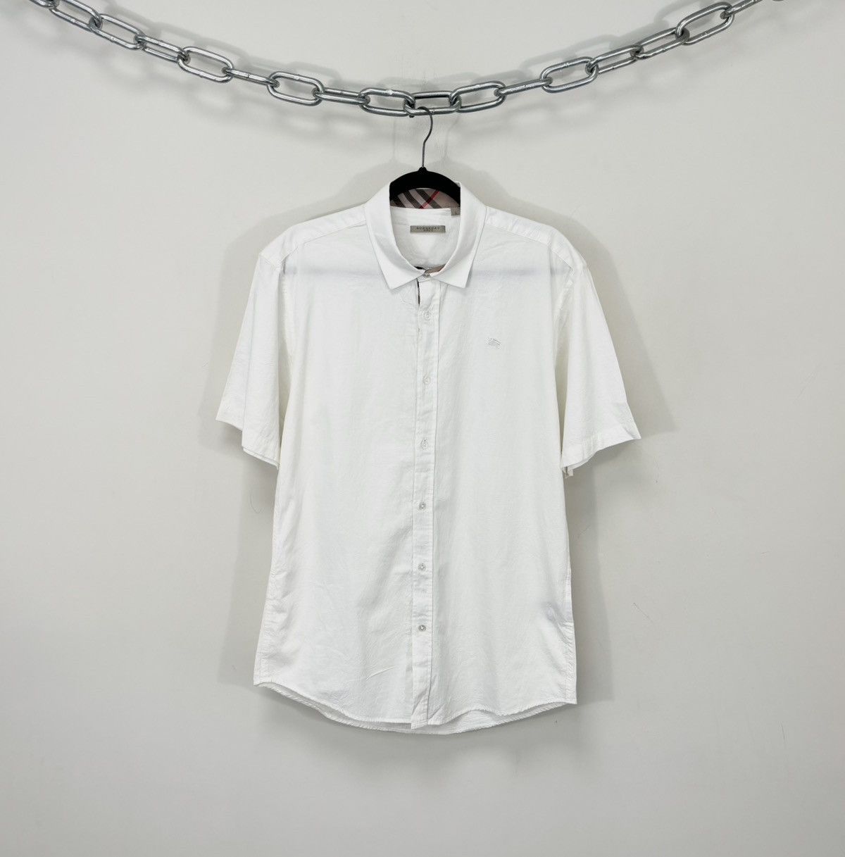 Burberry Burberry Men’s White Nova Check Luxury Short Sleeve Shirt Size US L / EU 52-54 / 3 - 1 Thumbnail