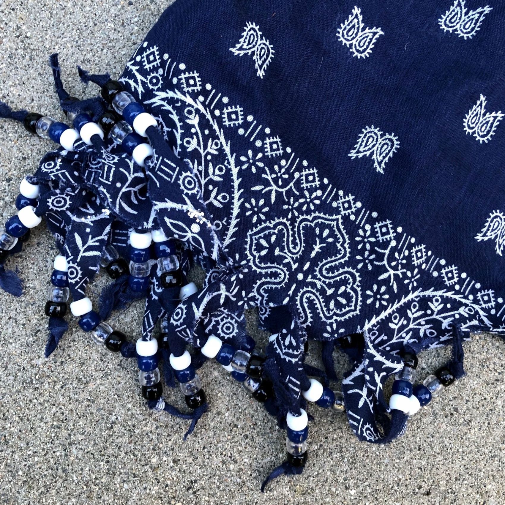 Vintage Beaded Metal Design Bandana Western Blue Paisley Scarf Size ONE SIZE - 6 Thumbnail