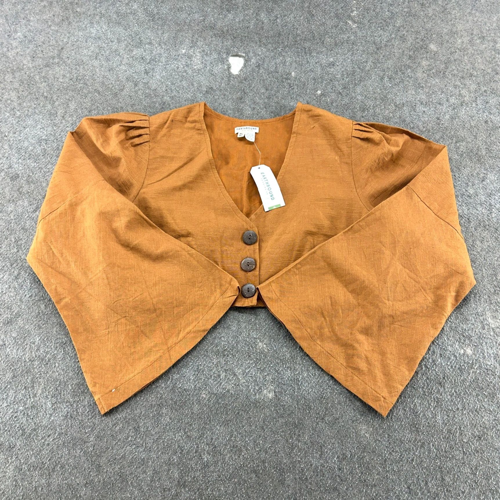 Bell VINTAGE Earthbound Jacket Womens XL Brown Cardigan Bell Sleeves Cropped Crop Butterfly 80s Womens Jacket Size XL / US 12-14 / IT 48-50 - 2 Thumbnail