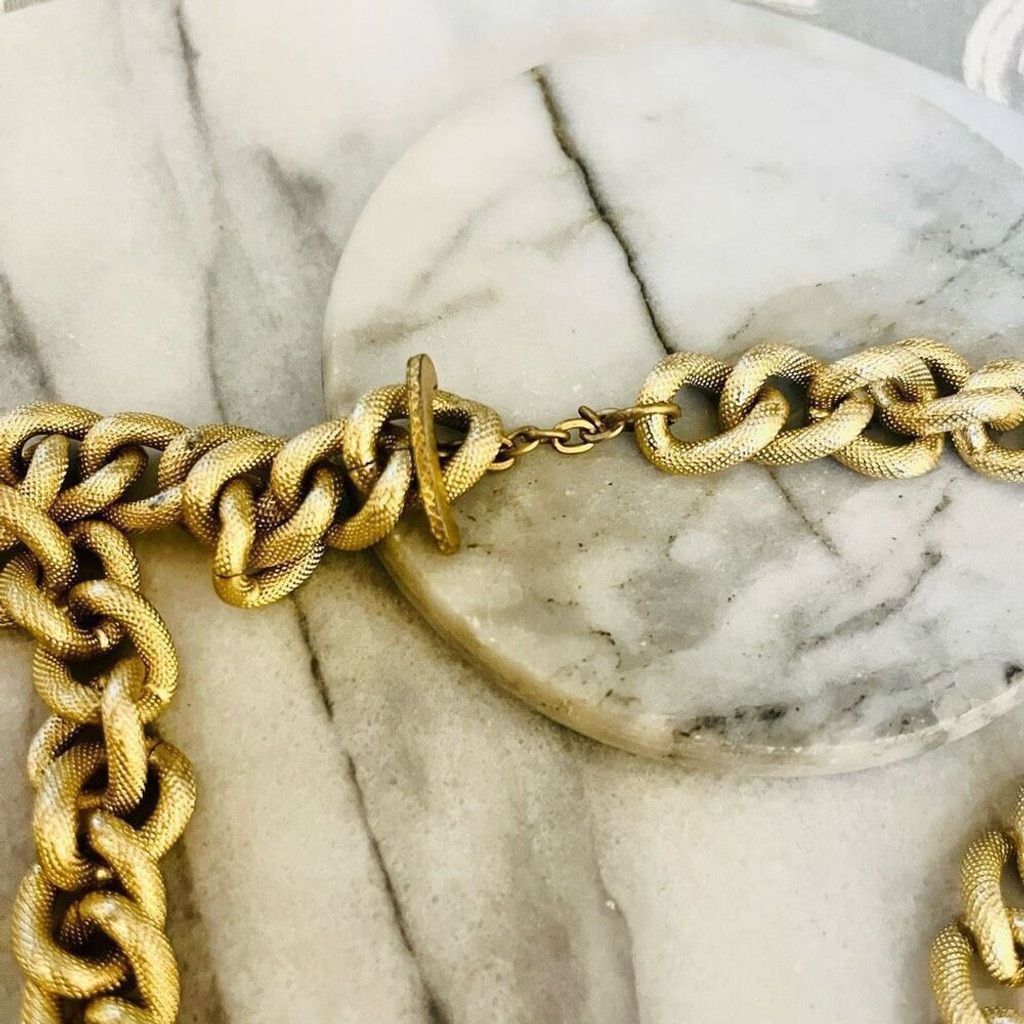 Vintage Vintage Chunky Chain Jewelry Set Textured Gold Toned Metal Size ONE SIZE - 5 Thumbnail