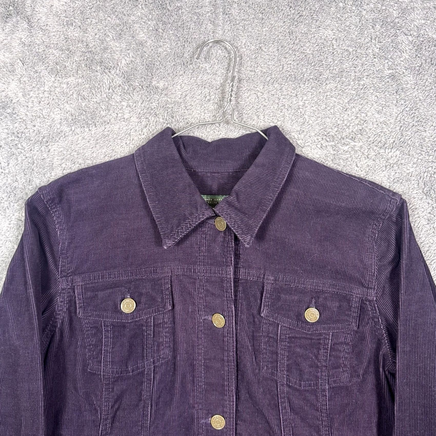Polo Ralph Lauren VINTAGE Polo Ralph Lauren Jacket Womens M Corduroy Trucker Purple 90s USA Button Long Sleeve Short Coat/Outerwear Size 32" / US 10 / IT 46 - 4 Thumbnail