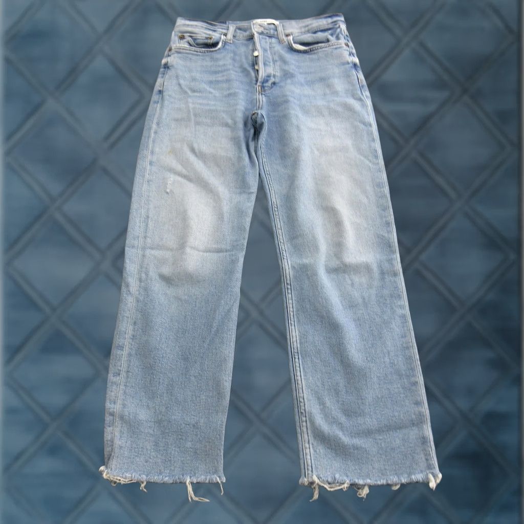 RE/DONE RE/DONE Jeans Womens 28 Light Blue High Rise Straight Raw Hem Distressed Denim Size 28" / US 6 / IT 42 - 1 Thumbnail