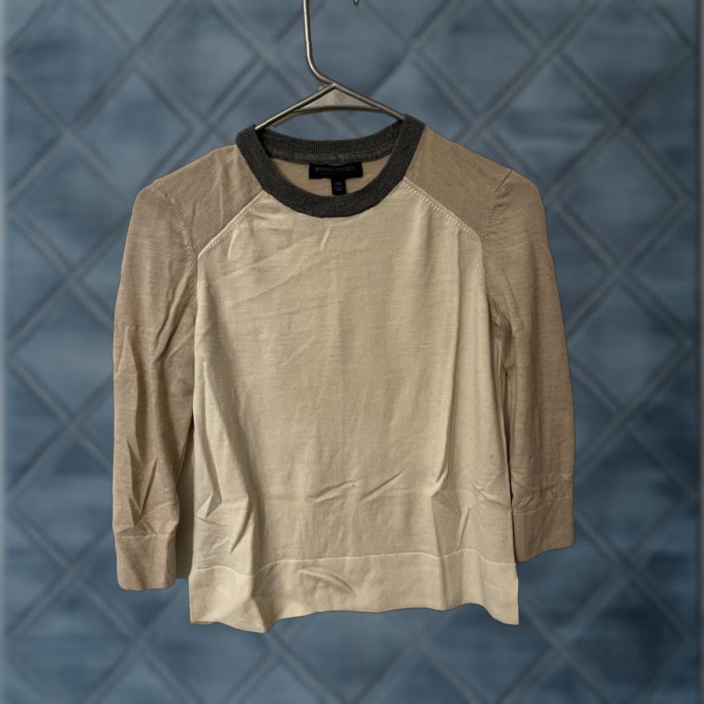 Banana Republic Banana Republic Sweater XS 3/4 Sleeve Gray Cream Chocolate Trim Merino Wool Women Multicolor Pullover Fashion Button Knit Cardigan Not specified Size XS / US 0-2 / IT 36-38 - 1 Thumbnail