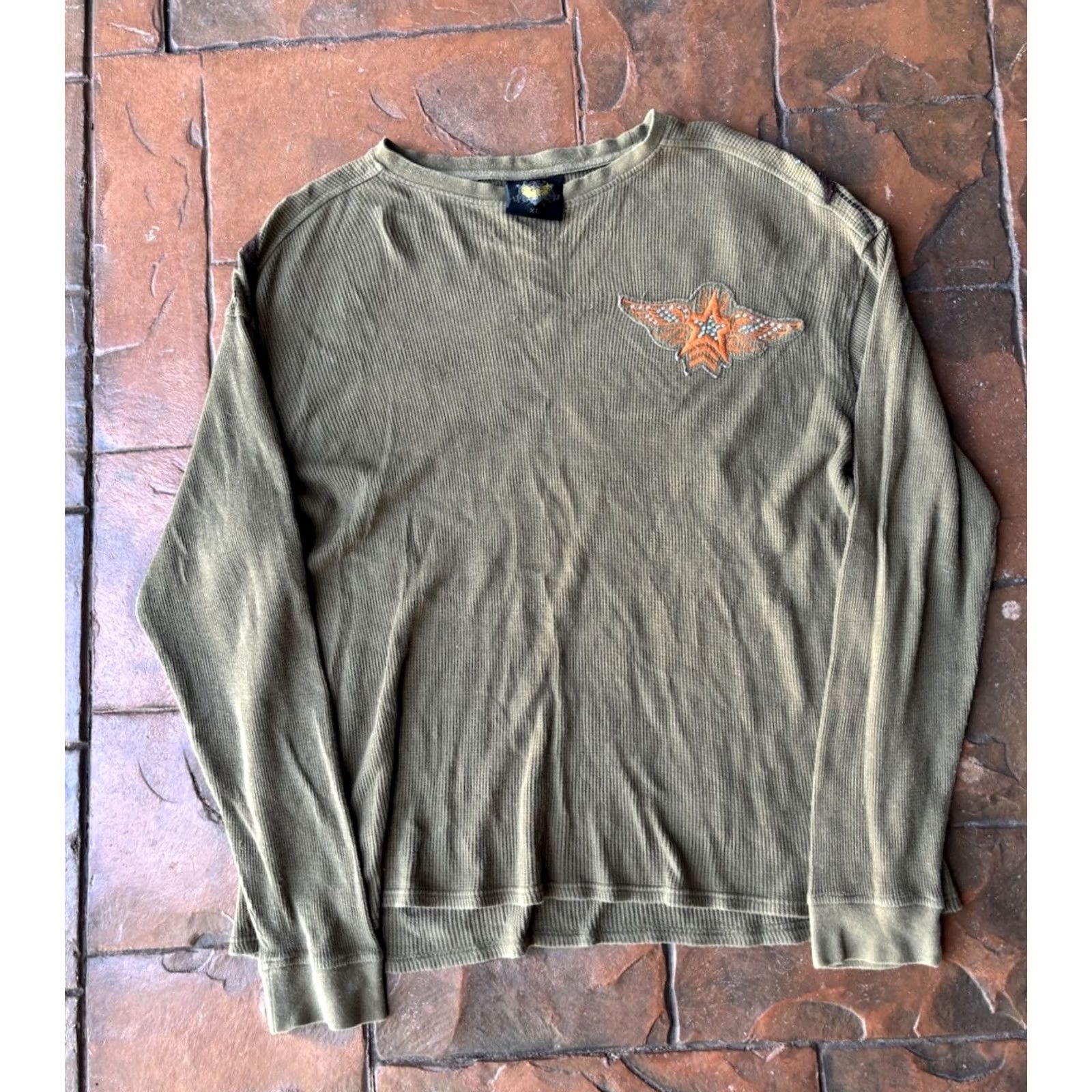 Affliction VINTAGE Y2K Affliction Style Wings Waffle Thermal Shirt XL Green Men T-Shirt Crew Neck Graphic Print Studded Emo Rock And Roll Fall Winter Spring Size US XL / EU 56 / 4 - 2 Thumbnail