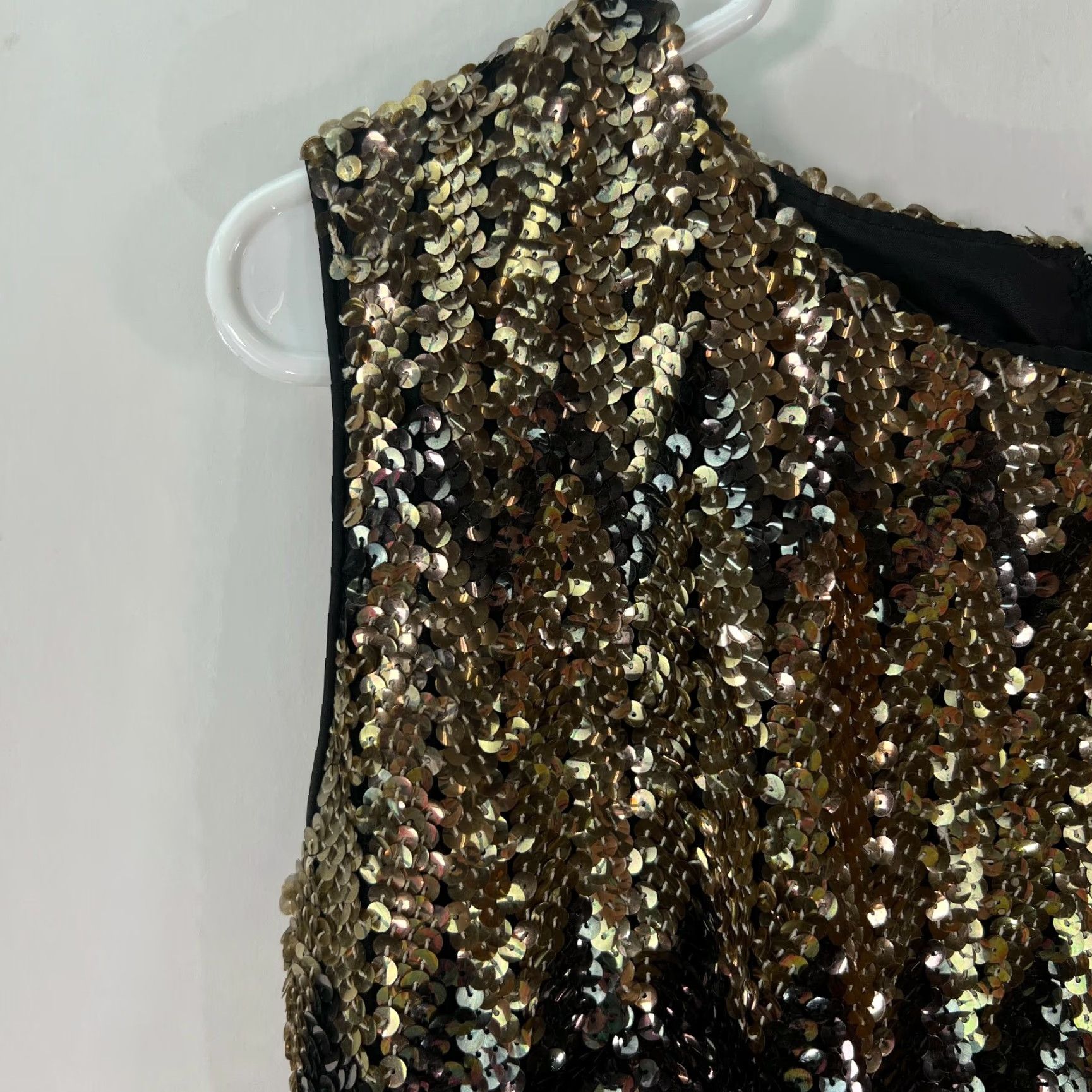 Vintage Womens Tank Top Black Sequin Back Zip Round Neck Sleeveless Size Medium 17in Chest 24in Length Solid Size M / US 6-8 / IT 42-44 - 4 Thumbnail