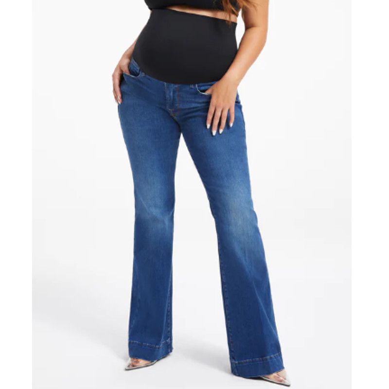 image of Good American Flare Trouser Hem Maternity Jeans 2 in Blue, Women's (Size 26)