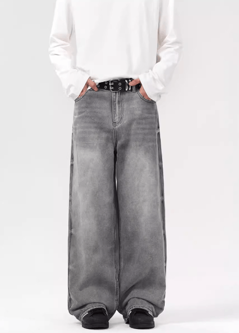 Japanese Brand × Jean American grey washed distressed loose straight jeans Size US 32 / EU 48 - 1 Thumbnail