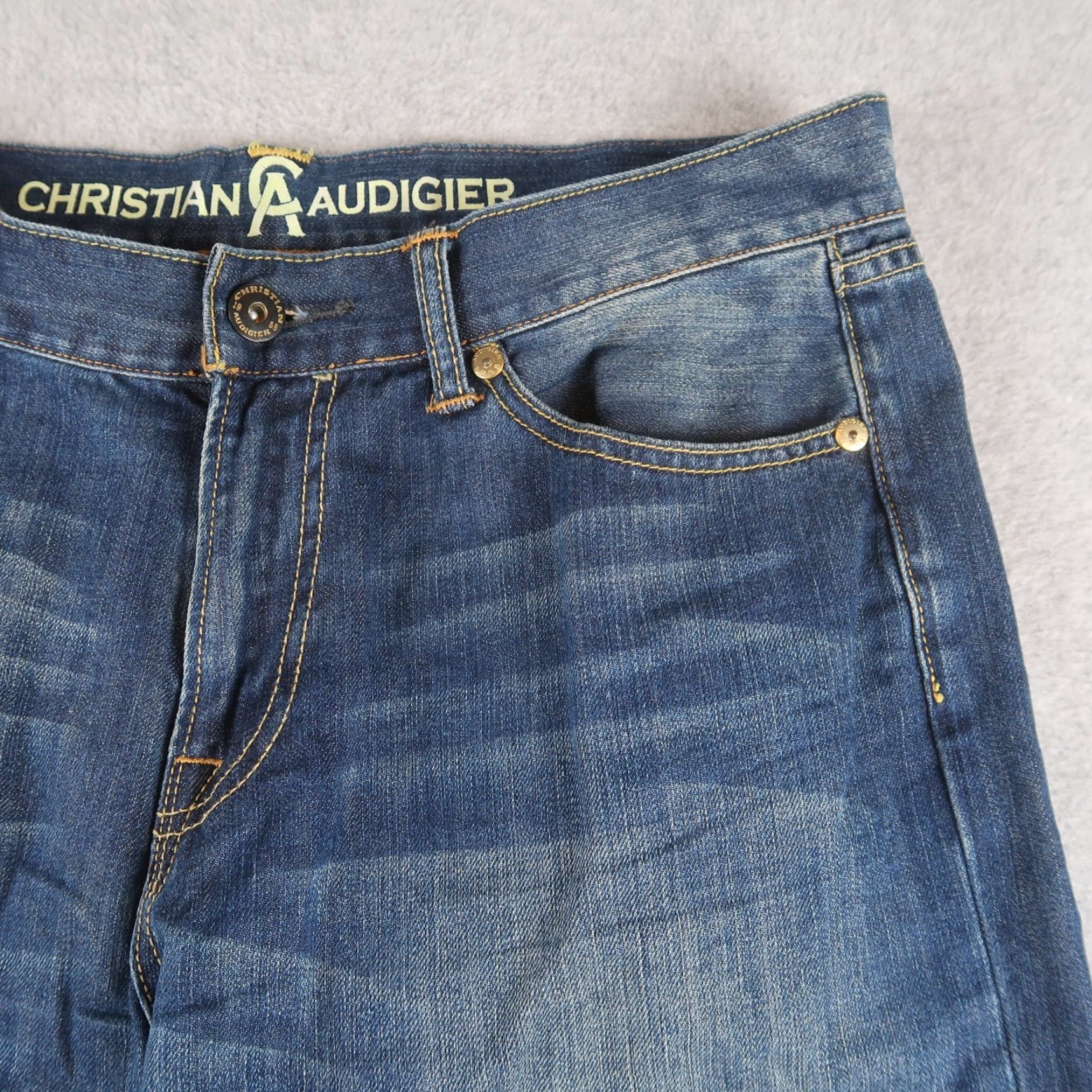 Denime VINTAGE Christian Audigier Denim Jeans Size 34x32 Straight Leg Distressed Mens Jeans Casual Blue 5-Pocket Mens Vintage USA Cotton Stretch Regular Size US 34 / EU 50 - 5 Thumbnail